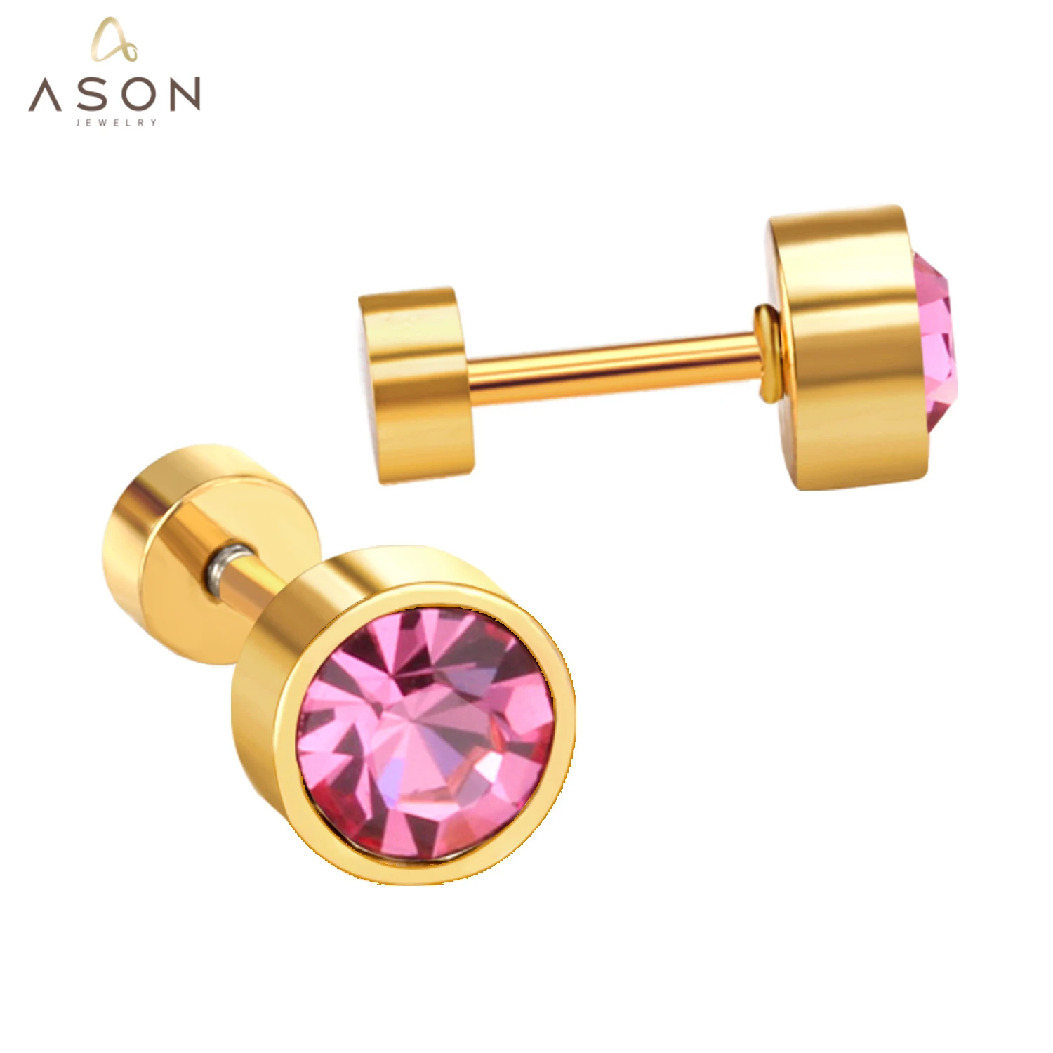 

ASONSTEEL Anti-allergy Round Crystal Earring for Women Stainless Steel AB/Red/Blue/Pink Color Screw Stud Earring Collier Bijoux