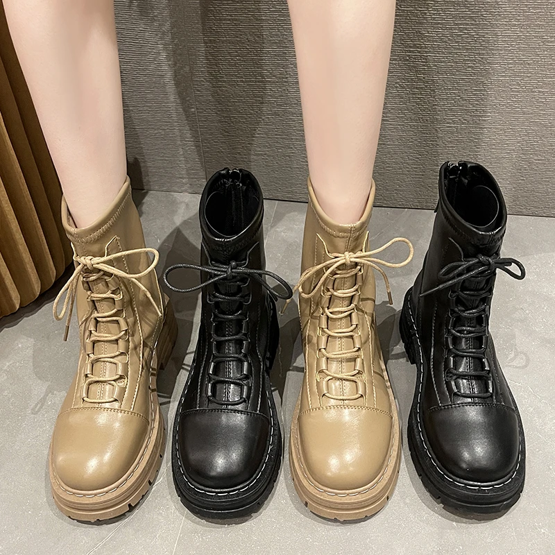 STRONGSHEN New Women Boots Winter raise Boots Women Leather Shoes Ankle Zapatos Hombre Waterproof Casual Lady Motorcycle Boots