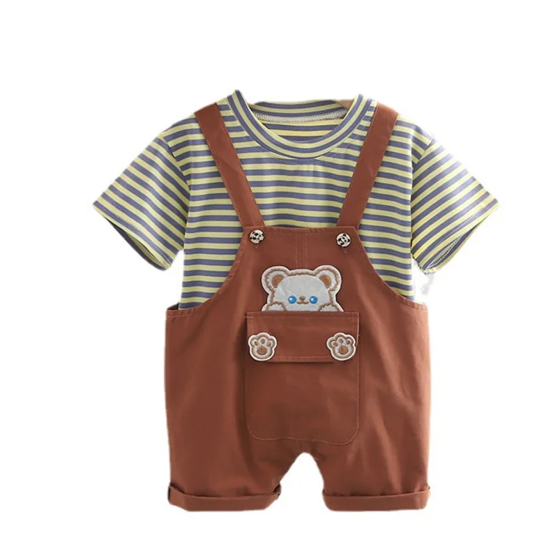 

New Summer Baby Clothes Suit Children Boys Girl Fashion Striped T-Shirt Overalls 2Pcs/Set Toddler Casual Costume Kids Tracksuits