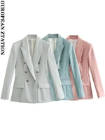 pailete women 2022 fashion double breasted office wear blazer coat vintage long sleeve flap pockets female outerwear chic veste