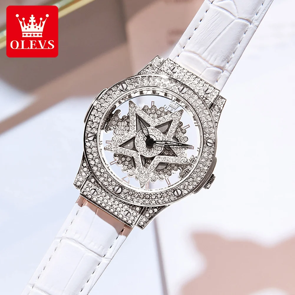 New OLEVS Luxury Women Silver Rhinestones Watch Fashion Ladies Quartz Wristwatch Elegant Female Watches Gift Reloj Mujer enlarge