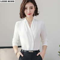 womens formal v neck chiffon blouses women white business dress shirt long sleeve office slim shirts work blouse tops