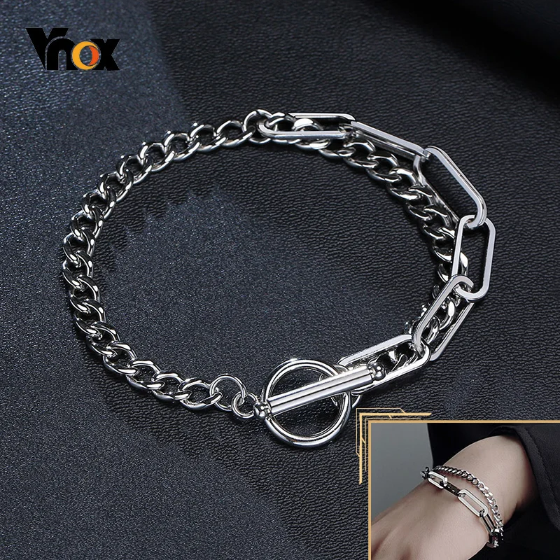 

Vnox Rectangle Curb Double Layers Chain Bracelets for Women, Figaro Rope Links Wrist Jewelry, Never Fade Stainless Steel Metal