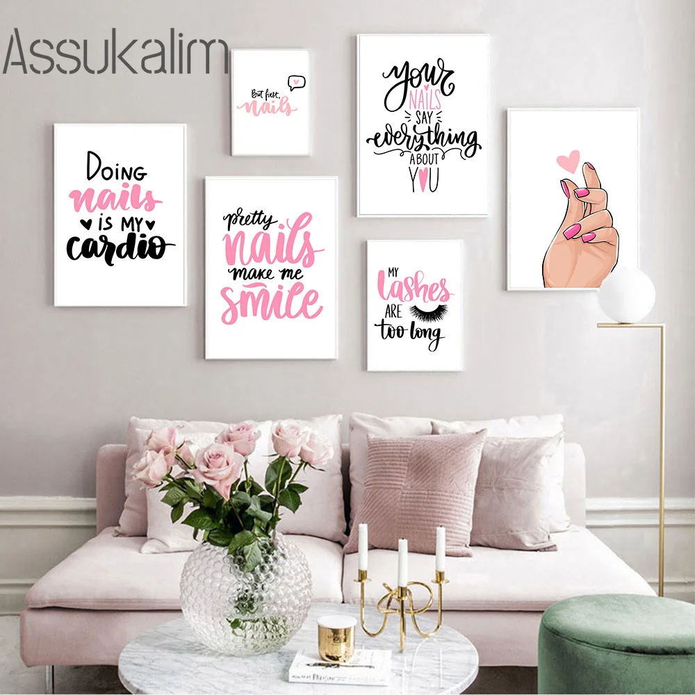 

Manicure Store Wall Pictures Nail Quote Canvas Posters Pink Art Prints Nordic Art Poster Fashion Murals Girl Room Decoration