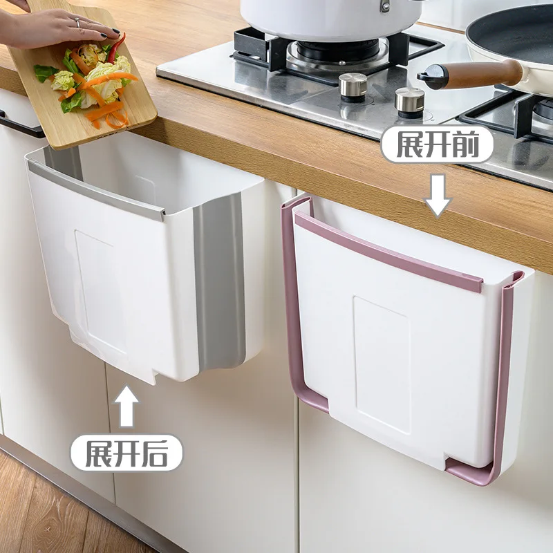 

Kitchen foldable cabinet door hanging classification trash can sundries storage bucket dry and wet dual-use sanitary bucket