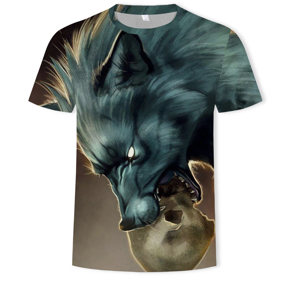 

2023 Spring and Summer Lion Fighting Animal Beast Fierce Wolf 3D printed men's T-shirt new hip hop oversized short sleeve design