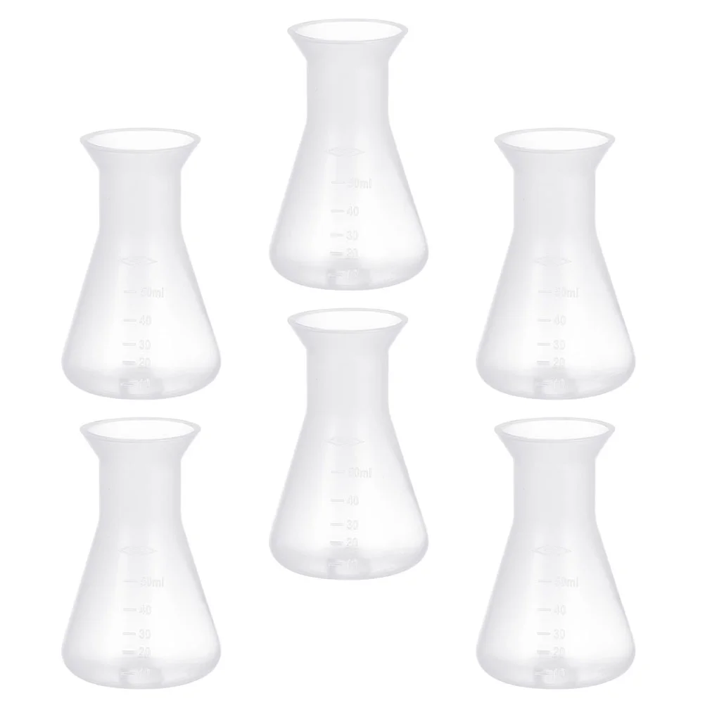 

50ml Erlenmeyer Flask Bottle: 6pcs Wide Mouth Cone Bottles Conical Flask School Laboratory Experiment Accessories Glass glass