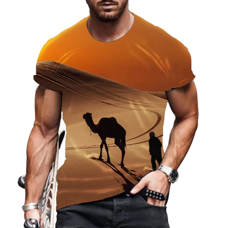 Футболка мужская с рисунком Desert Camel модная тенниска коротким рукавом стильная