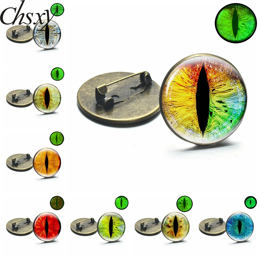 

Luminous Dragon Eyes Brooches for Women Evil Eye Round Clear Glass Cabochon Brooch Pins for Man Clothings Jewelry Gift Wholesale