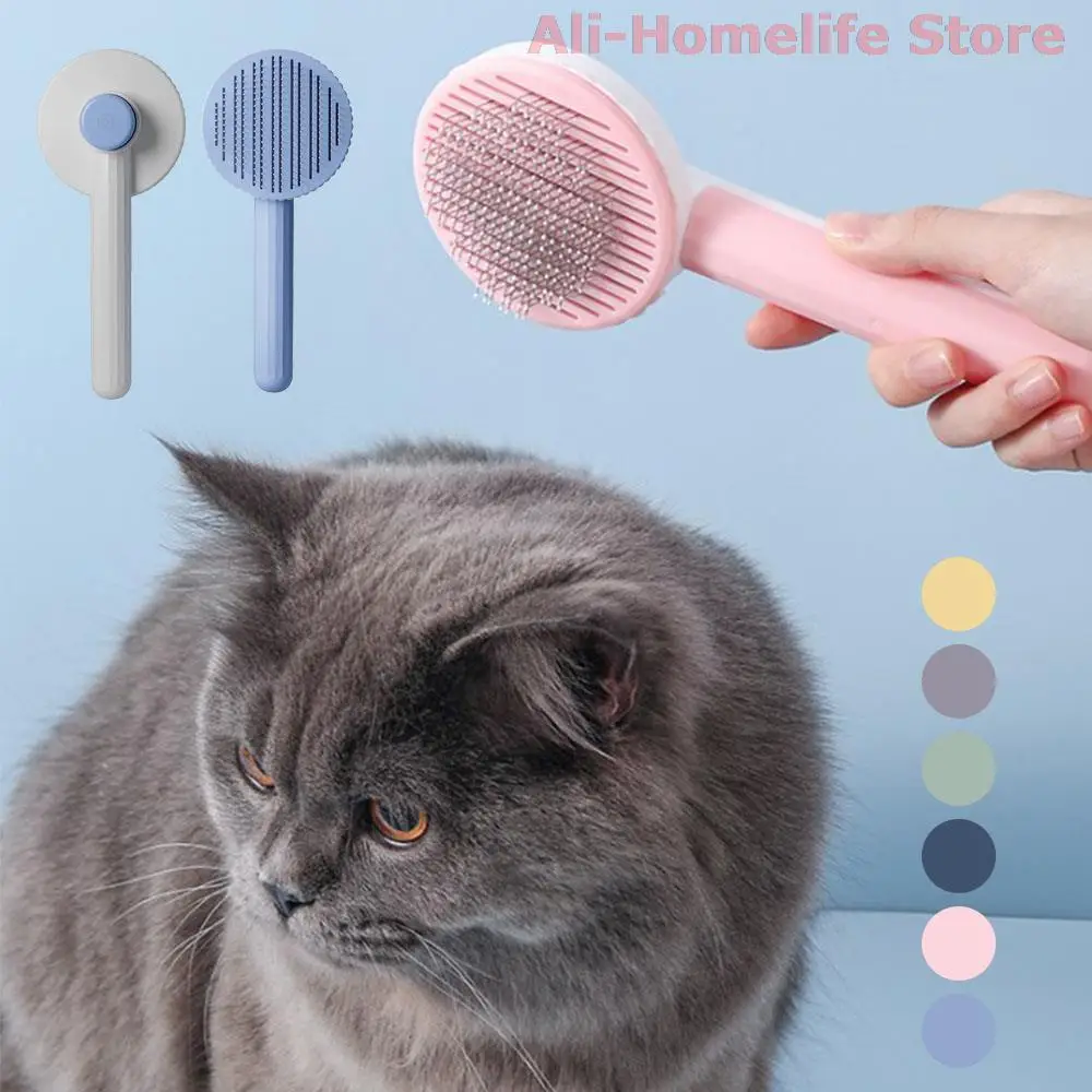 

Cat Comb One Click Pet Hair Shedding Comb Puppy Kitten Massage Open Knot Comb Fine Needle Self Cleaning Slicker Brush Pet Supply