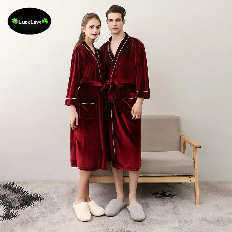 

Winter Velour Warm Female Loungewear Robe Lovers Couple Nightshirts Nightgown Bath Gown Sleepwear Men Large Size XXXL Nightwear