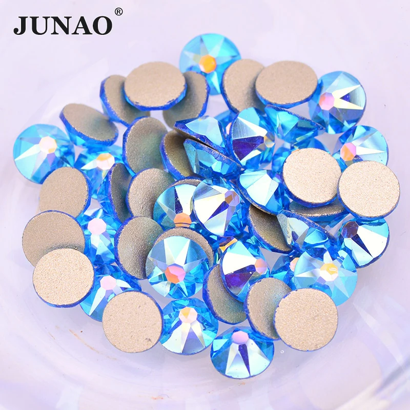 

JUNAO 16 Cut Facet SS10 SS16 SS20 SS30 Capri Blue AB Glass Crystal Rhinestone Flatback Strass Diamond Non Hotfix Stone For Nail