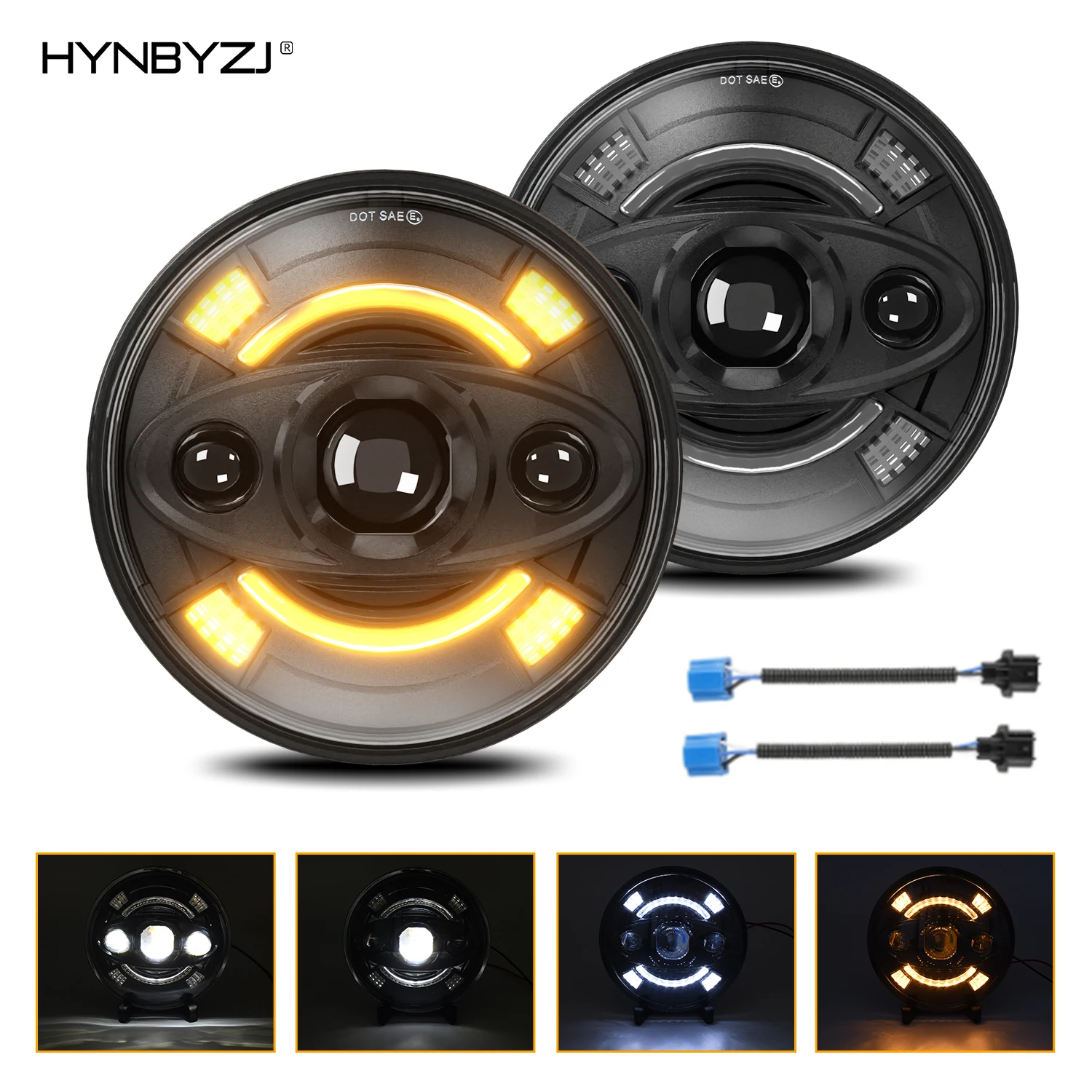 

HYNBYZJ 7 Inch 480W Round LED Headlamp Automatic Turning Changes Motorcycle Headlights Fit For Harley Davidson For Jeep Wrangler