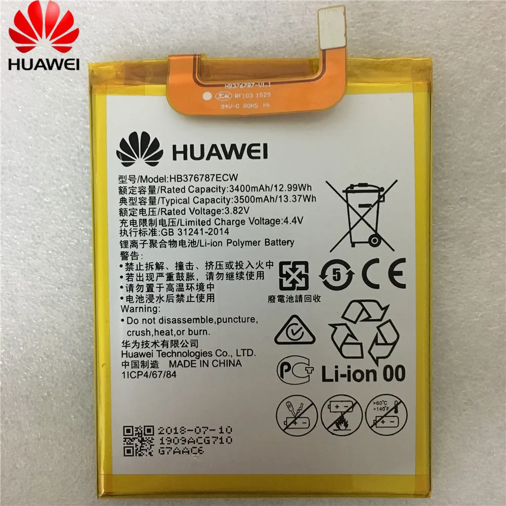 

Аккумулятор HB376787ECW для Huawei Honor V8, 3400 мАч, 100% Оригинальный Новый Сменный аккумулятор