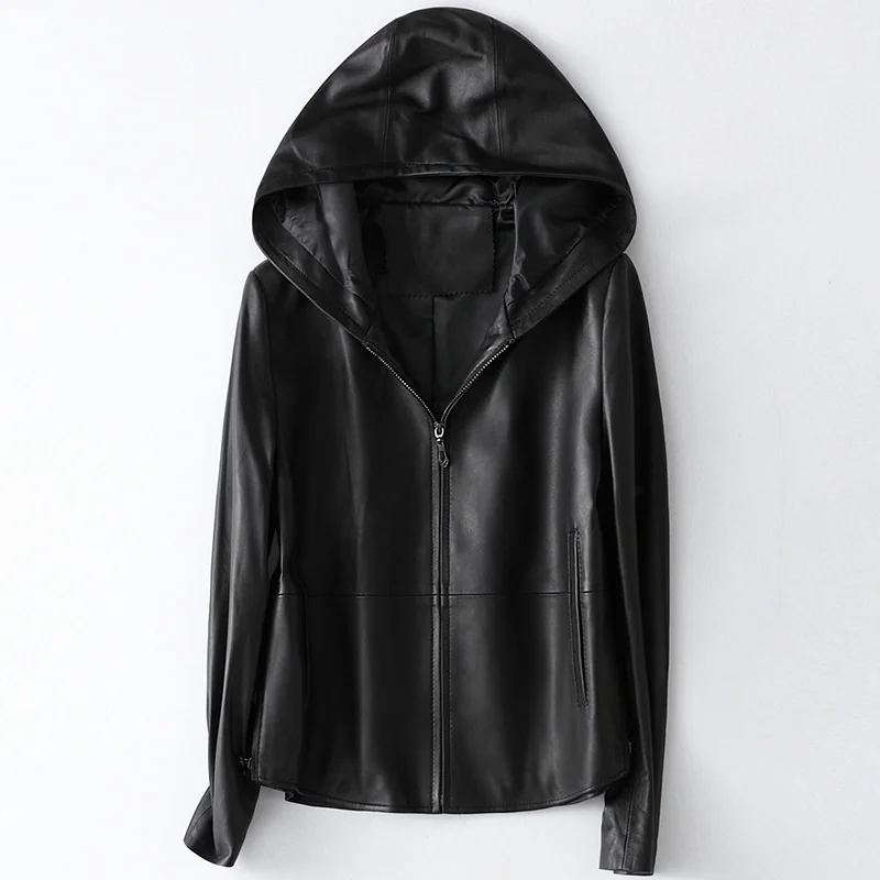 Fashion 100% Real Leather Women Coat Motorcycle Female Slim Short Sheepskin Jacket Clearance 2023