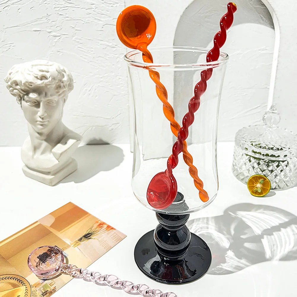 

Креативная красочная стеклянная перемешивающая ложка, термостойкие стеклянные ложки, милая длинная ручка, увеличенная ложка для сока, кофе, посуда