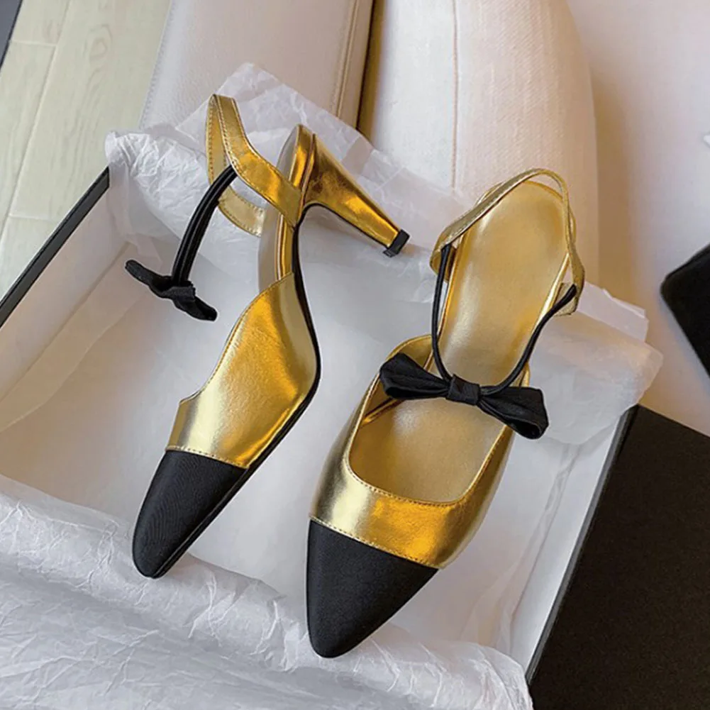 Brand New 2023 Spring Summer Bow Tie Elegant Genuine Leather High Heels Women Sandal Pumps Fashion Modern Party Lady Shoes Comfy