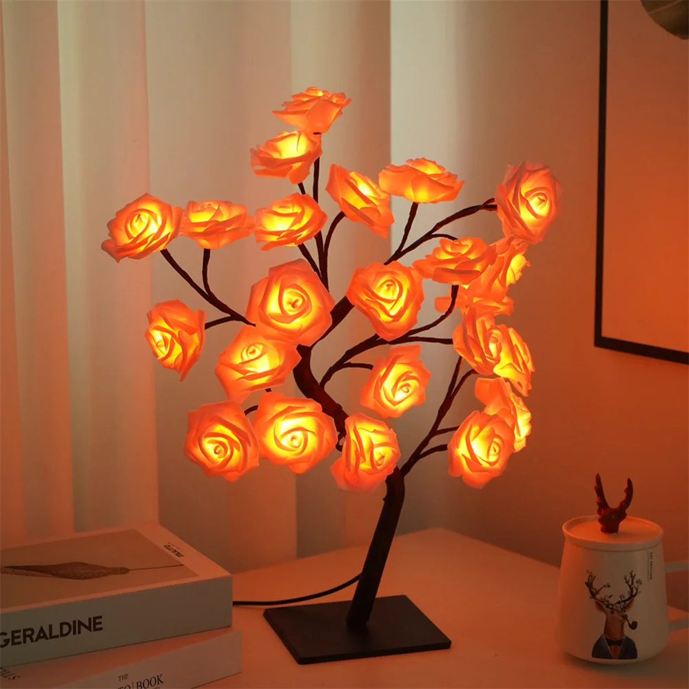 

LED Bedside Lamp Rose Flower Tree Lights USB Table Lamp USB Night Light For Home Party Wedding Bedroom Decoration Desk Lamps