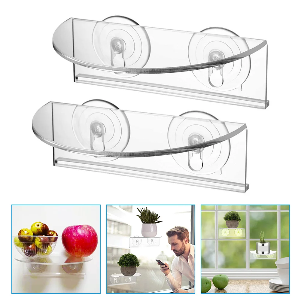 

2 Pcs Glass Shelving Suction Cup Shelf Plants Sucker Wall Mounted Floating Shelf Acrylic Flower Pot Shelves Holder