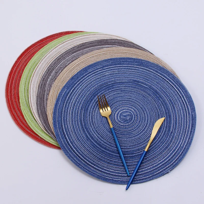 

Solid Round Ramie Placemats Linen Mat Non-slip Insulation Table Pad Weaved Dining Placemats Kitchen Retro Art Decor Accessories