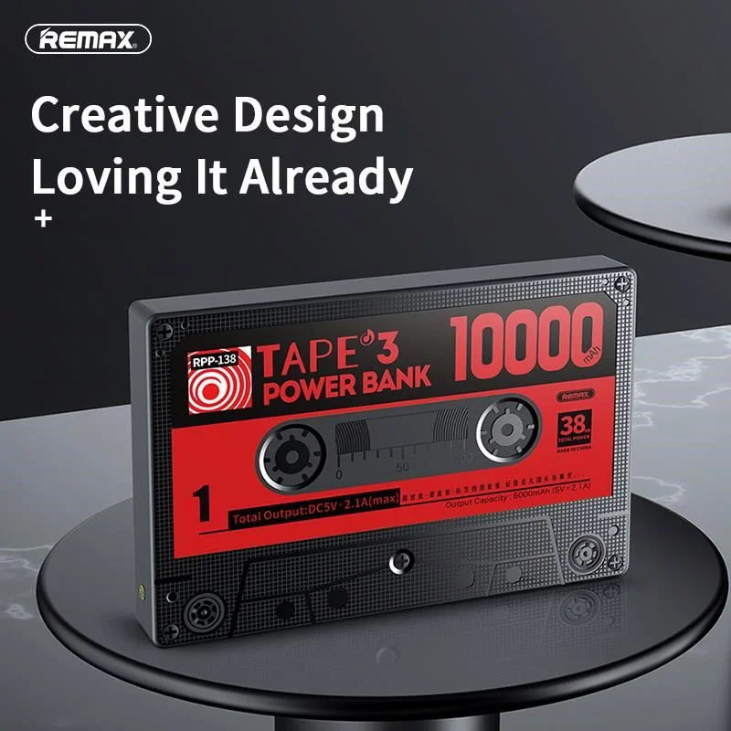 

Remax 10000mAh Power Bank with Digital Display 2.1A Fast Charge Portable Mini Battery Retro Tape Design for Apple Xiaomi Huawei