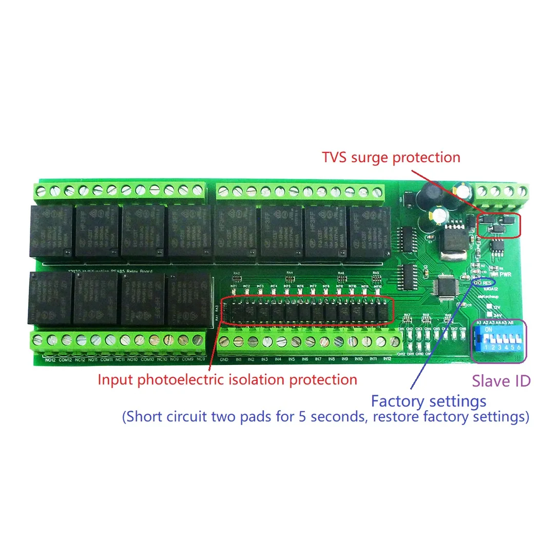 12-DI 12-DO DC 12 В 24 RS485 Плата ввода-вывода Оптически изолированный вход NPN и релейных