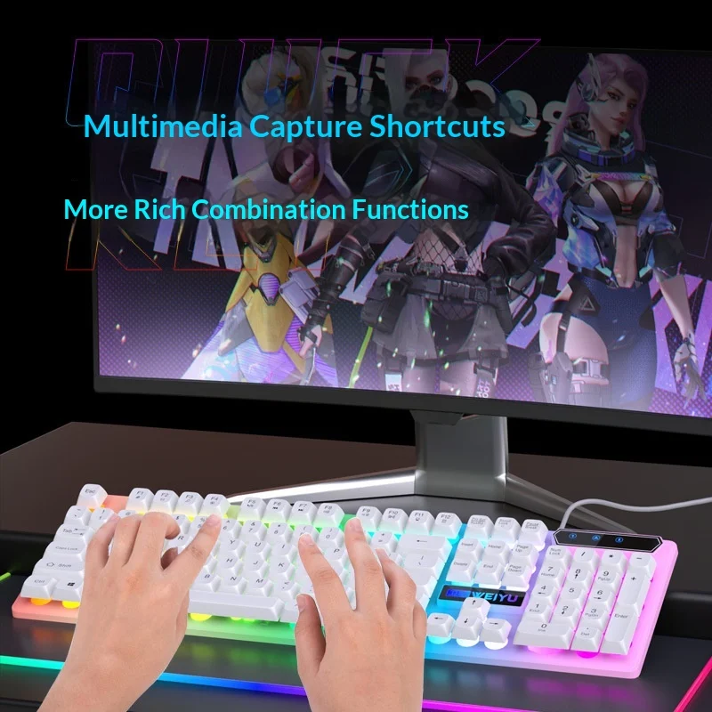 Фото Проводная игровая клавиатура Weiyu с RGB-подсветкой, механическим ощущением при наборе текста, эргономичная, водонепроницаемая, с ковриком для мыши, для ПК, ноутбука, геймеров и офиса №3