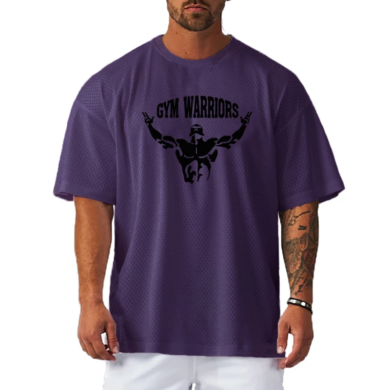 Футболка мужская быстросохнущая модная повседневная сетчатая рубашка с круглым