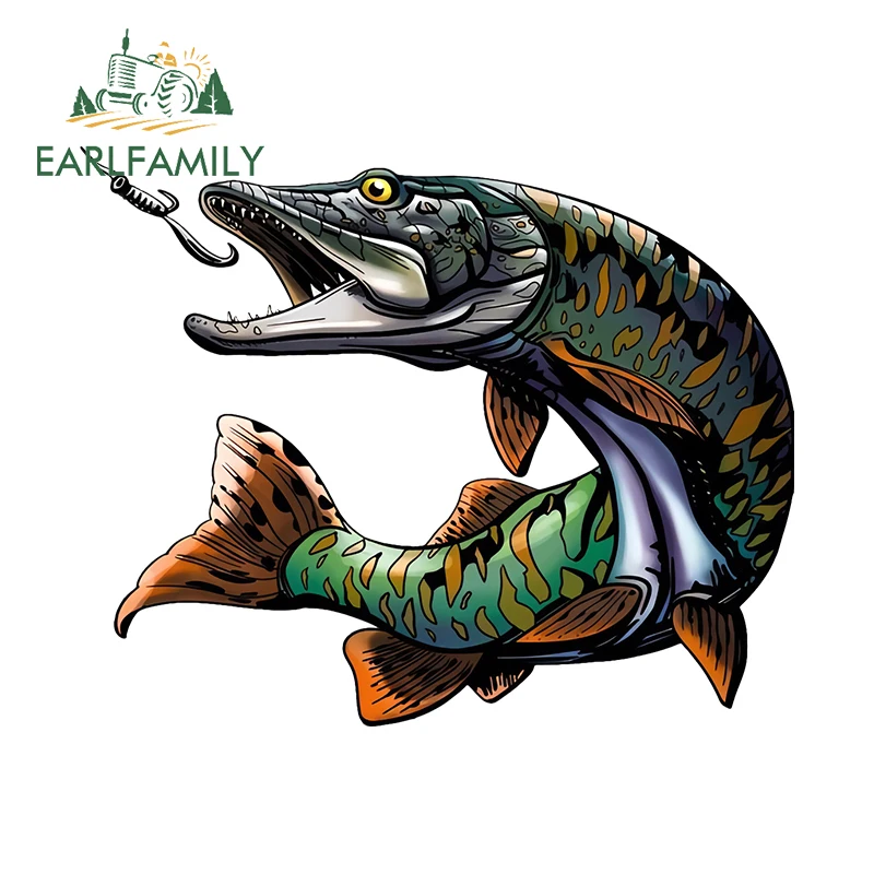 

EARLFAMILY 13 см × 10,6 см мускулистые наклейки для рыбалки на щуку, персональные забавные наклейки в стиле граффити, красивые аксессуары для украшения кемпера
