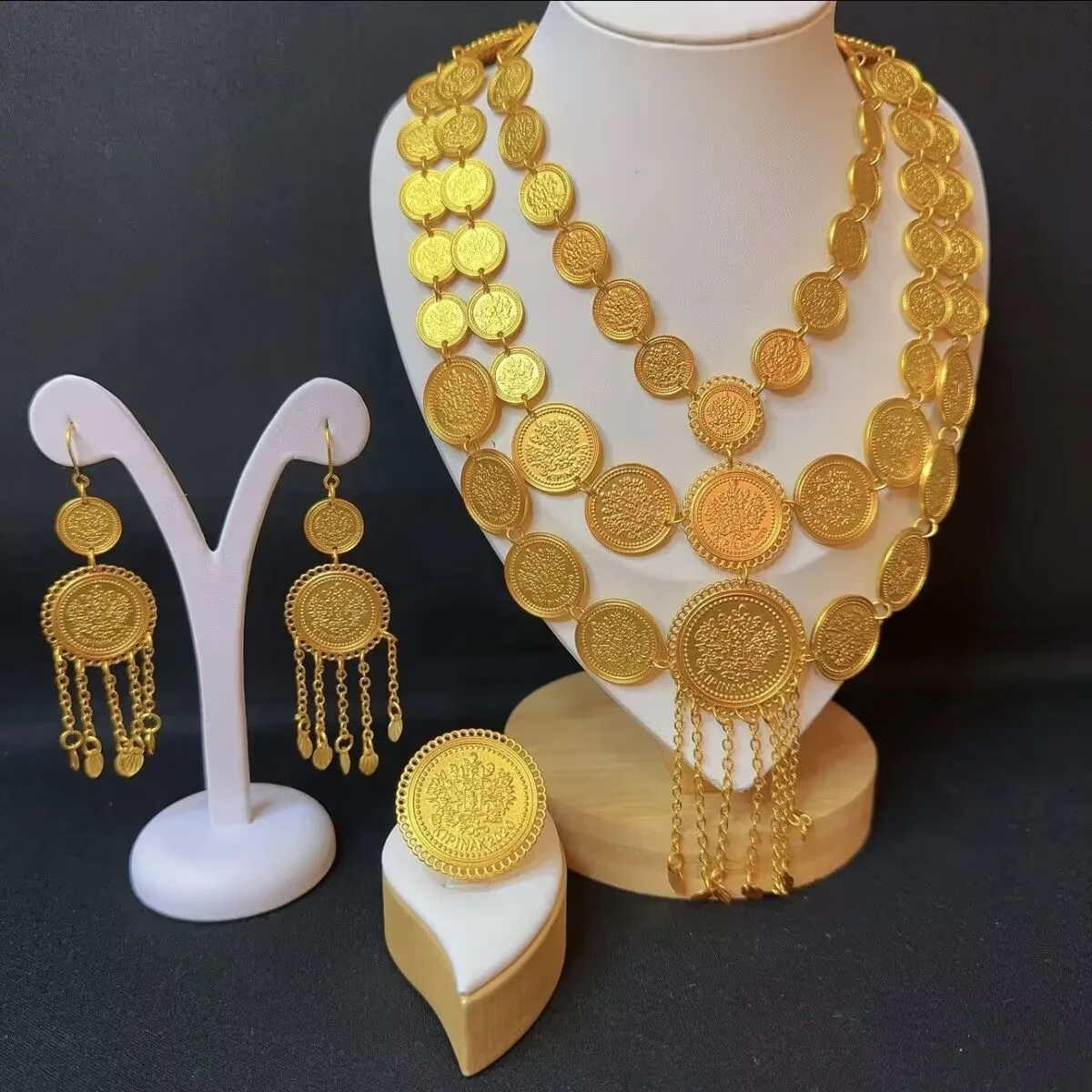 Ювелирные изделия из Дубая с золотым покрытием 24K круглые ожерелья серьги