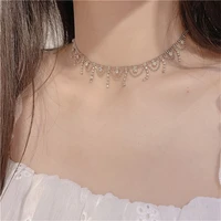 fashion crystal flower tassel necklace for women water drop choker love heart geometric clavicle chain necklaces party jewelry