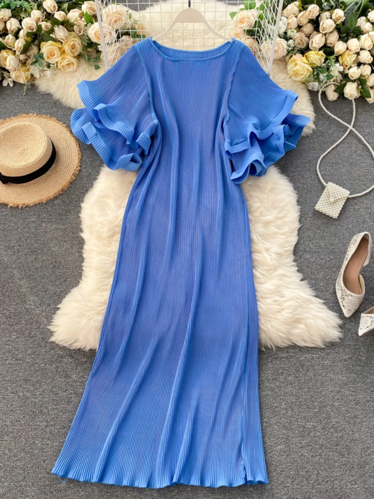 Женское плиссированное платье повседневное Двухслойное свободное средней длины