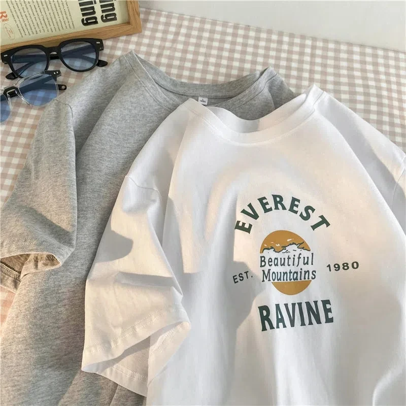 

INS Short Sleeved T-shirts Men Women Couples New American Retro Summer Harajuku Niche Letter Print White T Shirt Tops Streetwear