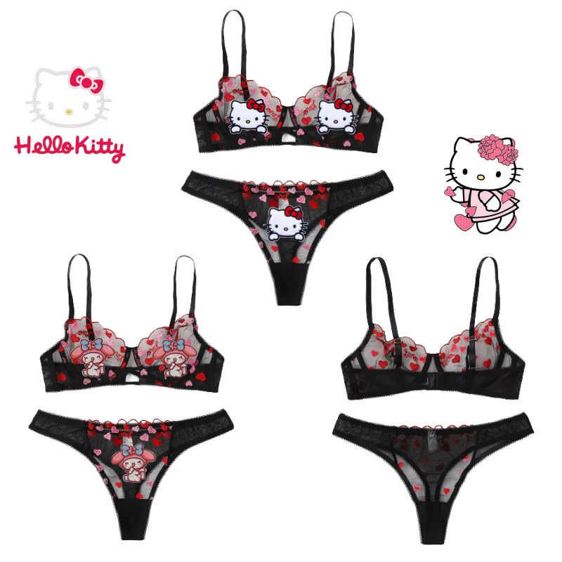 

2 шт., женские кружевные трусы с вышивкой Hello Kitty Kuromi Melody
