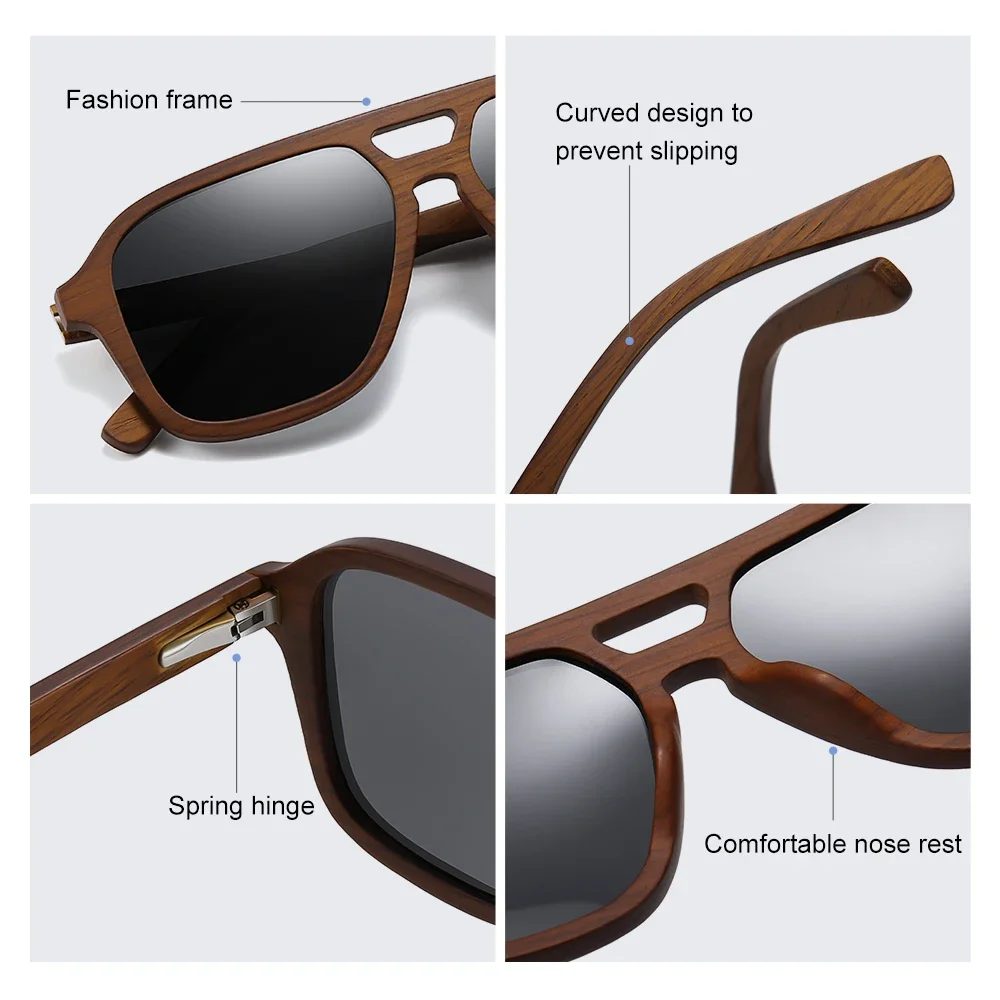 Модные поляризованные деревянные солнцезащитные очки HD из дуба для мужчин и