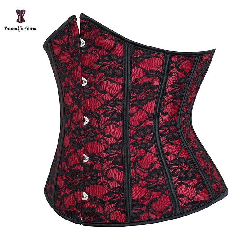 Front 29.5CM Red Floral Lace Waist Corsets Long Troso Cincher Shapers Underbust Korsett Woman Plus Size Outfit Shapewear 919#