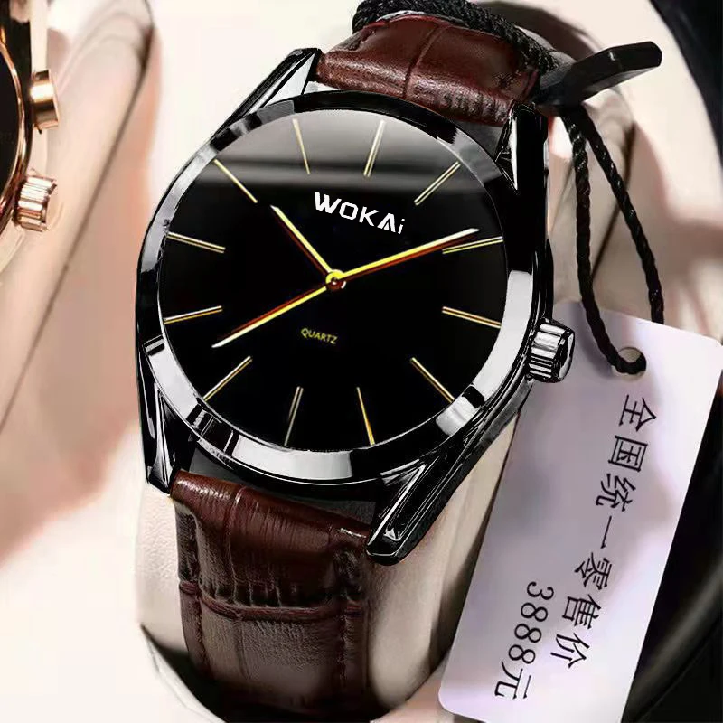WOKAI high quality fashion men's Business Belt Quartz Watch 