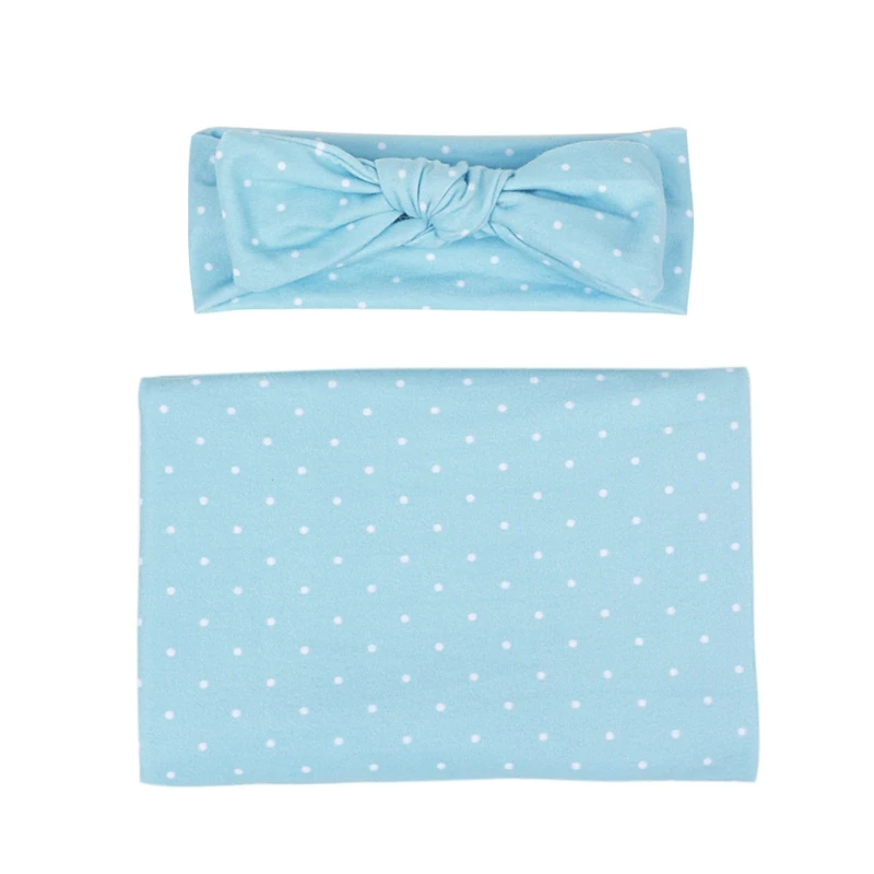 

2 Pcs/Set Newborn Baby Receiving Blanket Headband Set Infant Swaddle Wrap Kit