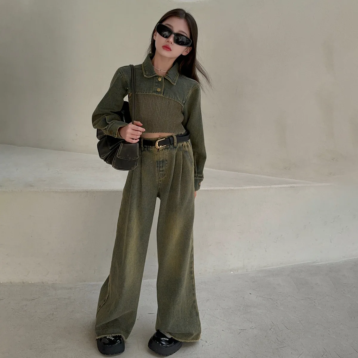 Костюмы для девочек Новинка весна-осень 2024 Трикотажный жилет в Корейском стиле