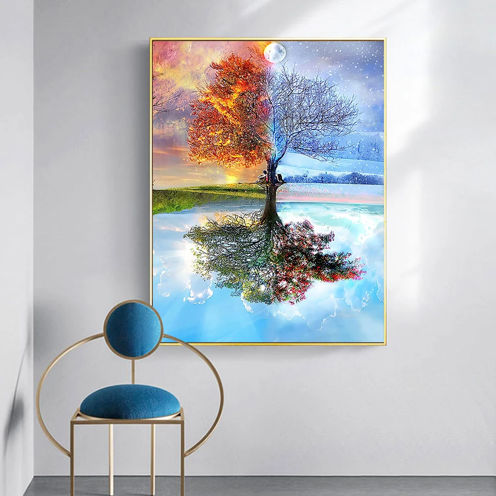

Canvas Painting Wall Art Beautiful Seasons Trees and Reflections Landscape Posters and Prints Nordic Modern Living Room Art Deco