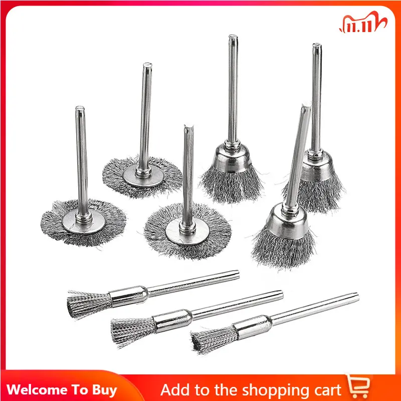 

9 шт./компл. Набор щеток из нержавеющей стали для чистки полировки стакан для щеток колесо для Dremel роторный инструмент