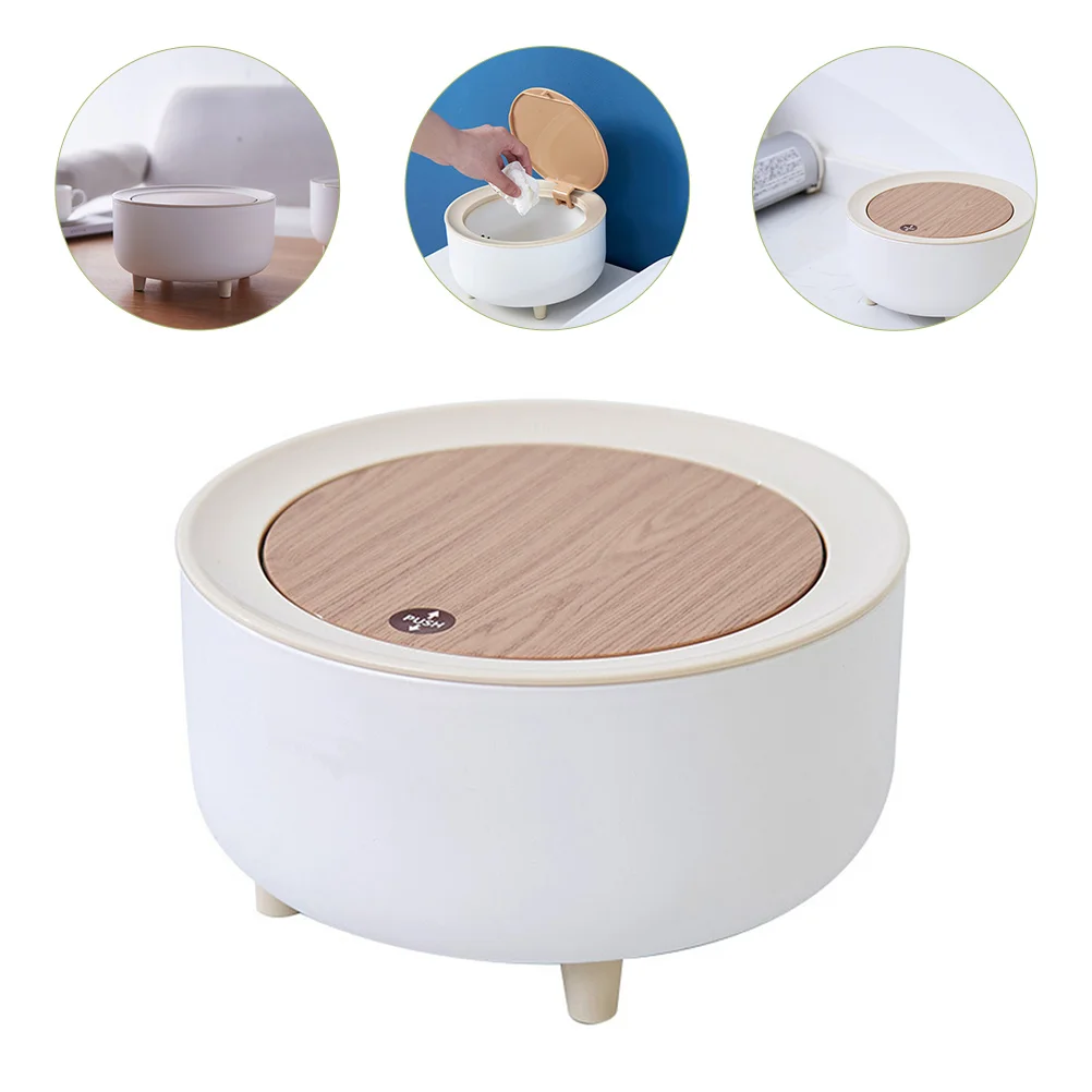 

Can Trash Garbage Lid Bin Rubbishsmall Desktop Desk Table Waste Container Mini Basket Press Bucket Type Wastebasket Tiny