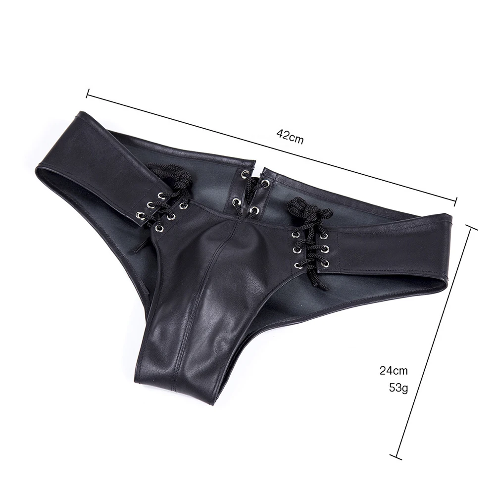 

Mens Pu Leather Briefs Bulge Pouch Underwear Lace-up Strap Underwear Erotic Lingerie Adjustable Drawstring Panties Club Wear