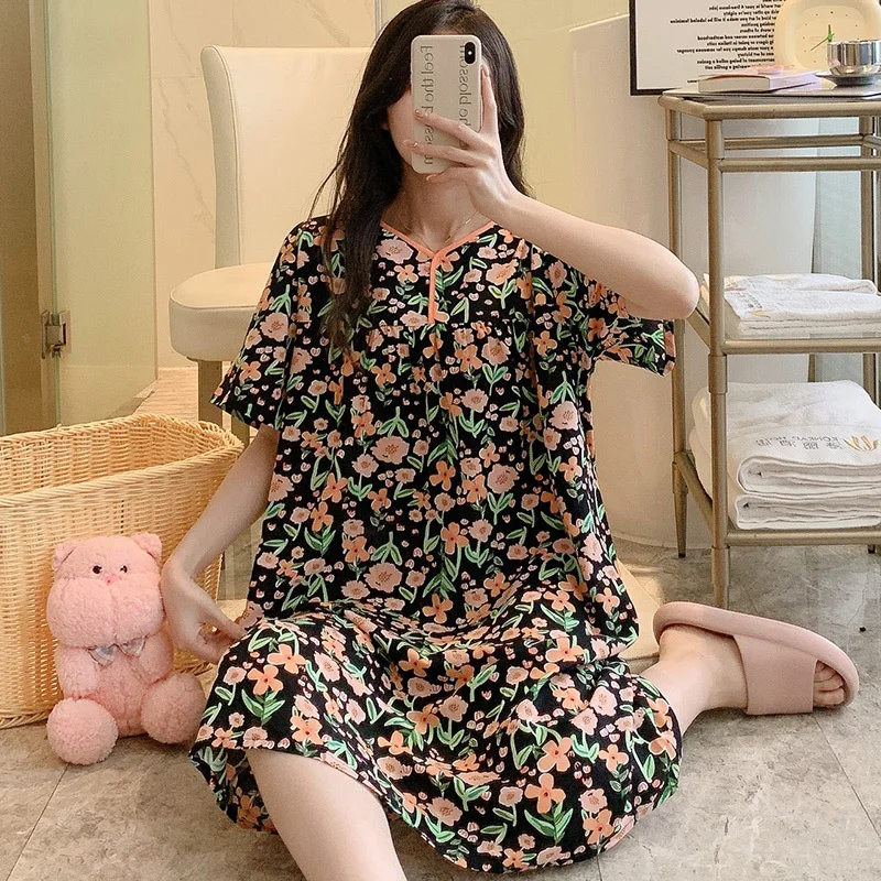 Summer Dress Sexy Sleepwear Women Night Gown Cotton Silk Girl Nightdress