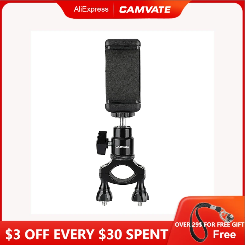 

CAMVATE Rod Clamp Mount Holder (18mm -32mm) With Smartphone Clip & Adjustable Ball Head 1/4" Mounting Screw