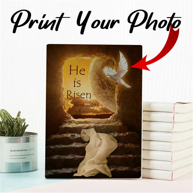

Custom Photo Journal Personalized Notebook He Is Risen Peace Bird Pray Art Blank Hard Cover School Supplies Notepad Stationary
