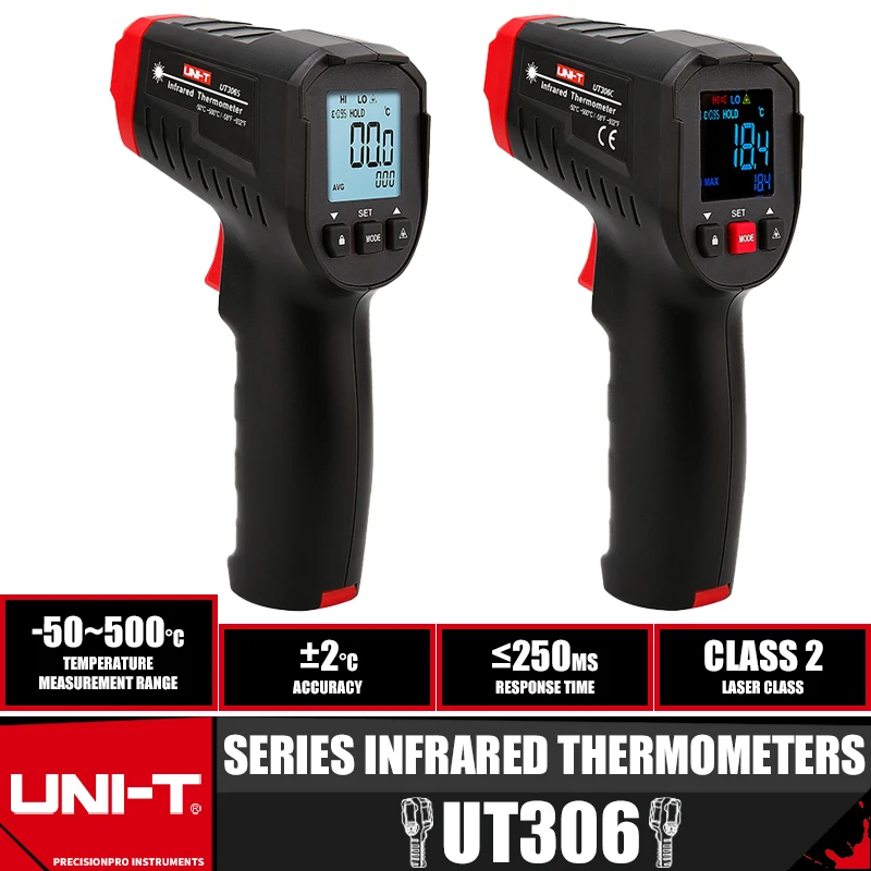 

UNI-T UT306S UT306C Digital Thermometer Non-contact industrial Infrared Laser Temperature Meter Temperature Gun Tester-50℃-500℃