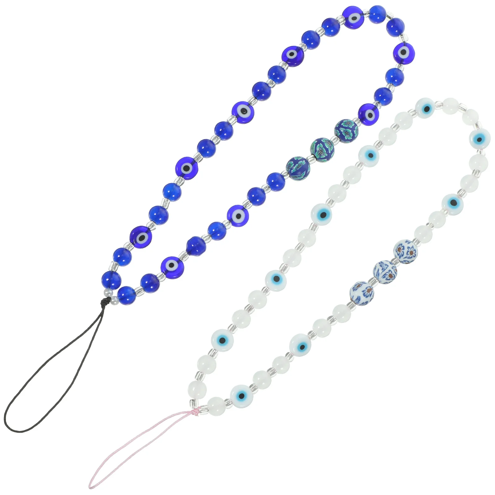 

2 Pcs Beaded Phone Lanyards Evil Eye Beads Phone Charm Wrist Straps Phone Chain Straps Phone Bracelets Hanging Chains