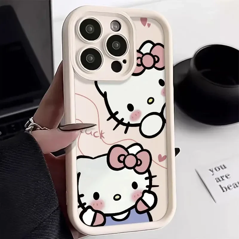 Оригинальный жидкий силиконовый чехол Sanrio Hello Kitty для iPhone 15 14 13 11 12 Pro Max XS XR 8 Plus