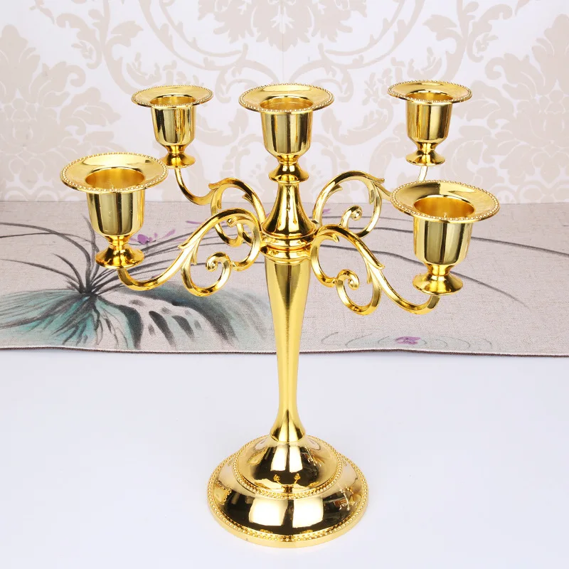 

5 Heads Gold Metal Candle Holders Wedding Party Center Decoration Candlelight Dinner Restaurant Bar Candlestick Ornament
